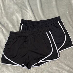 2 Pair Black Women’s Athletic Shorts with White Trim w/ Pockets Size L
